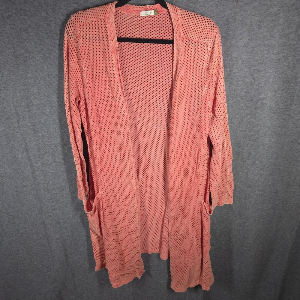 Chalet‎ USA Pink Open Knit Mesh Duster Cardigan Womens Large Boho Festival